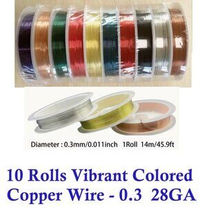 10 Rolls of Vibrant Colored Copper Wire - 0.3mm Thick, Flexible